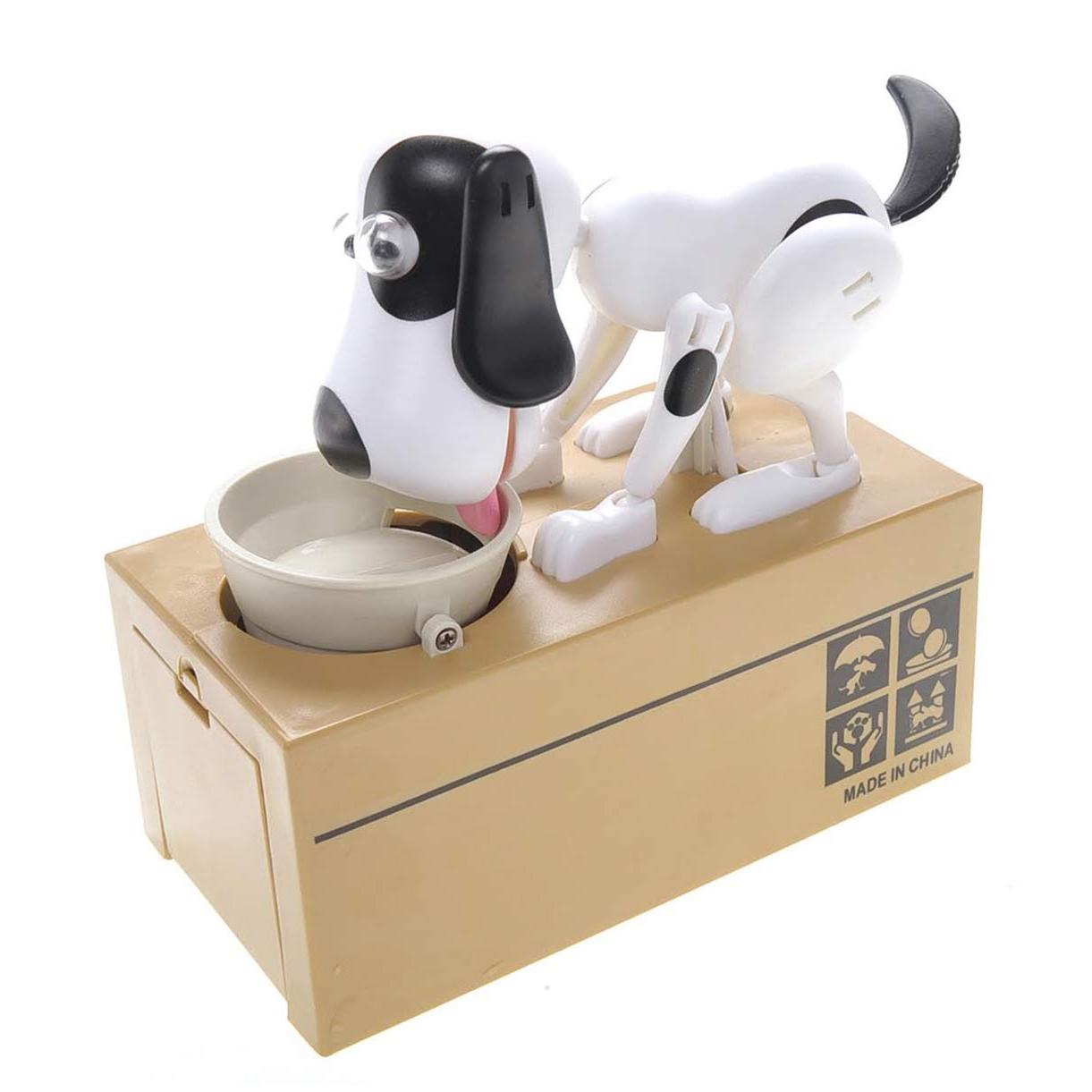 Kalart My Dog Piggy Bank - Robotic Coin Munching Toy Money Box (White With Black Spot)