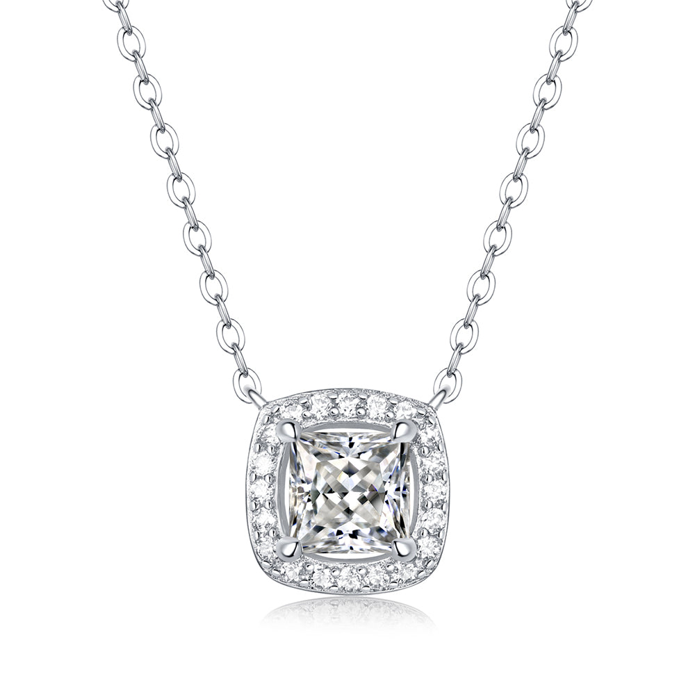 Elegant and timeless jewelry: 1ct Round Cut Moissanite Necklace with S925 Silver Chain(GZJZ-N11439-6.5)