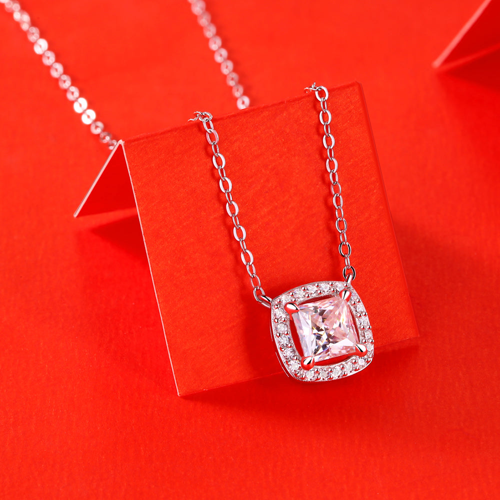 Elegant and timeless jewelry: 1ct Round Cut Moissanite Necklace with S925 Silver Chain(GZJZ-N11439-6.5)