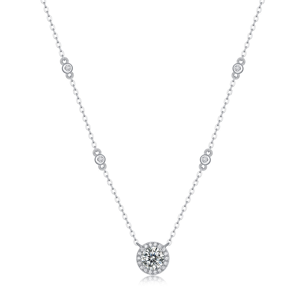 1ct Round Moissanite Necklace on S925 Silver Chain: Timeless Elegance(GZJZ-N12343-6.5)