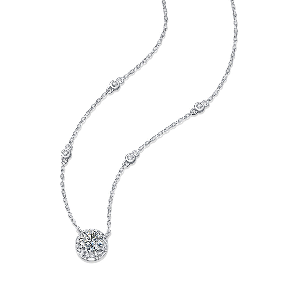 1ct Round Moissanite Necklace on S925 Silver Chain: Timeless Elegance(GZJZ-N12343-6.5)