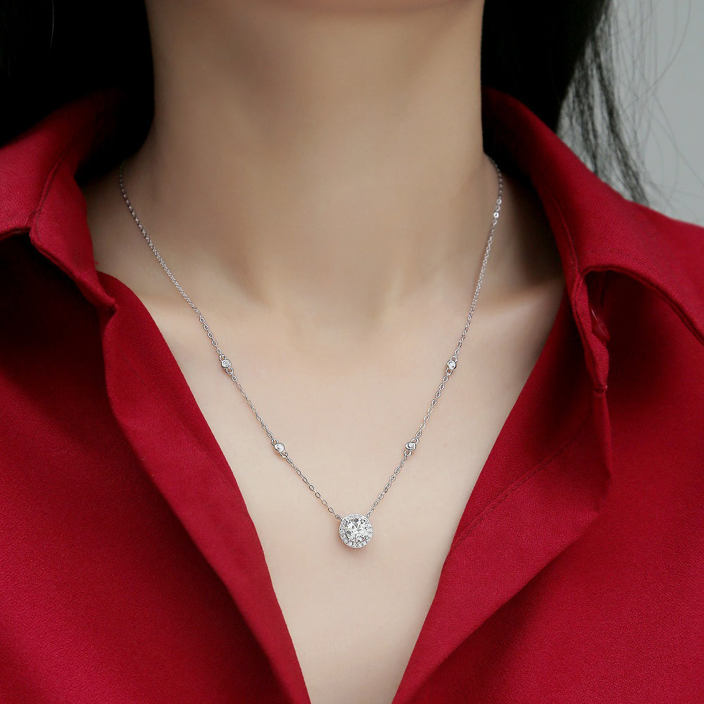 1ct Round Moissanite Necklace on S925 Silver Chain: Timeless Elegance(GZJZ-N12343-6.5)