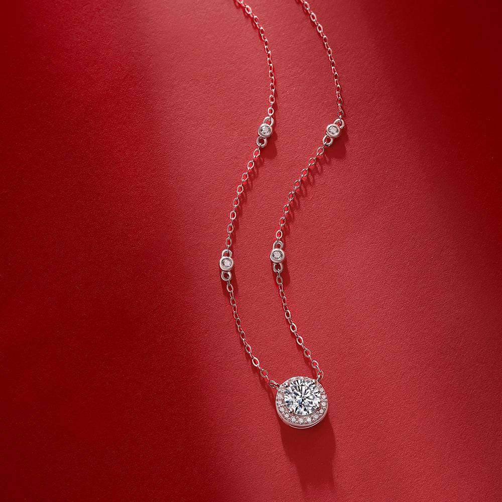 1ct Round Moissanite Necklace on S925 Silver Chain: Timeless Elegance(GZJZ-N12343-6.5)