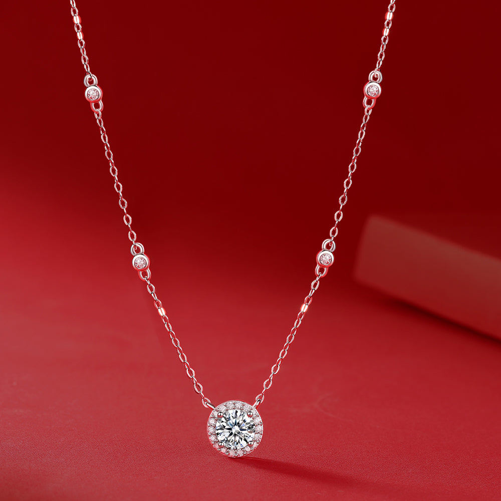 1ct Round Moissanite Necklace on S925 Silver Chain: Timeless Elegance(GZJZ-N12343-6.5)