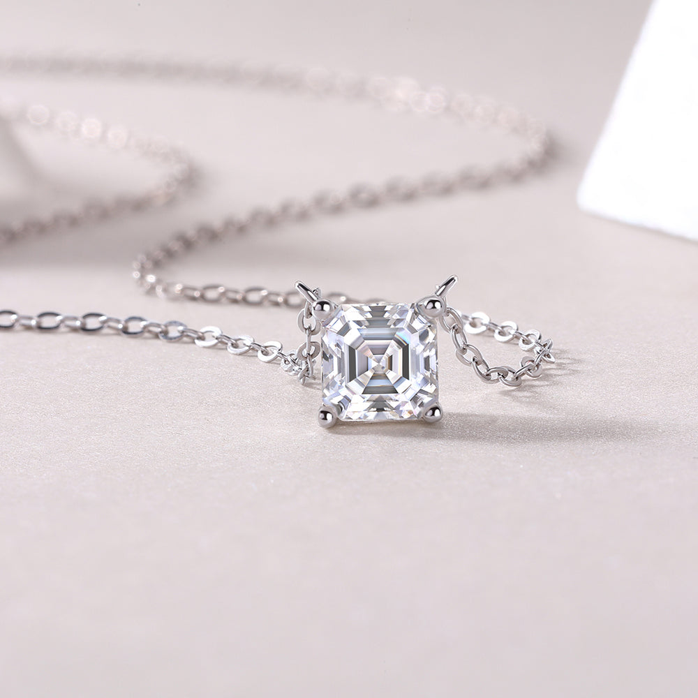 Square Moissanite Necklace in S925 Silver: A Shining Classic(GZJZ-N12958-5.5MM)