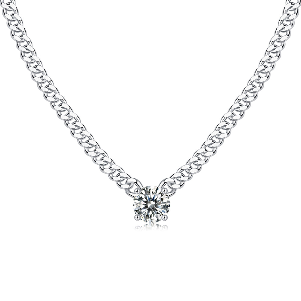 6.5mm Moissanite Pendant on Sterling Silver Cuban Chain: Pure Brilliance(GZJZ-N13382-6.5MM)