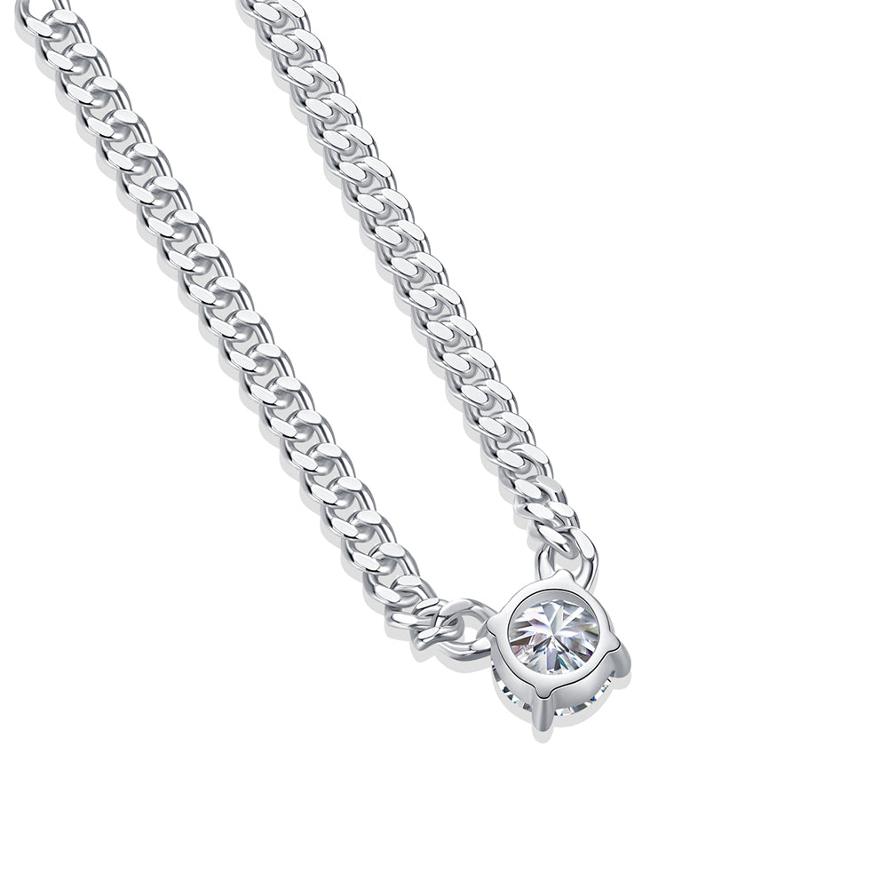 6.5mm Moissanite Pendant on Sterling Silver Cuban Chain: Pure Brilliance(GZJZ-N13382-6.5MM)