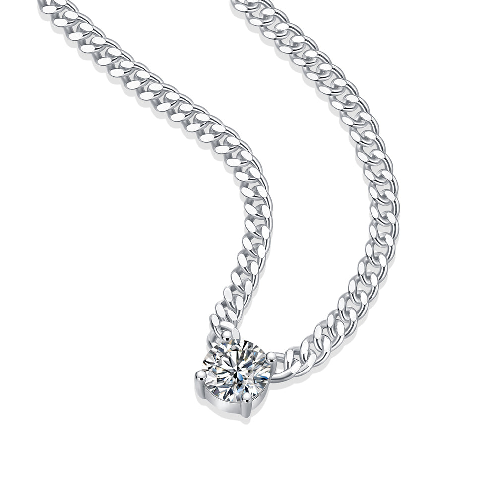 6.5mm Moissanite Pendant on Sterling Silver Cuban Chain: Pure Brilliance(GZJZ-N13382-6.5MM)