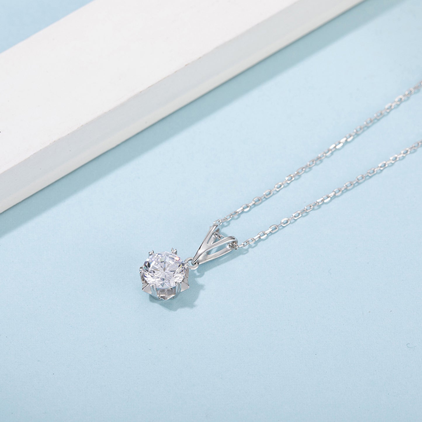 Round Cut Moissanite Necklace in S925 Silver is a stylish sparkler (GZMSYP-O01A)