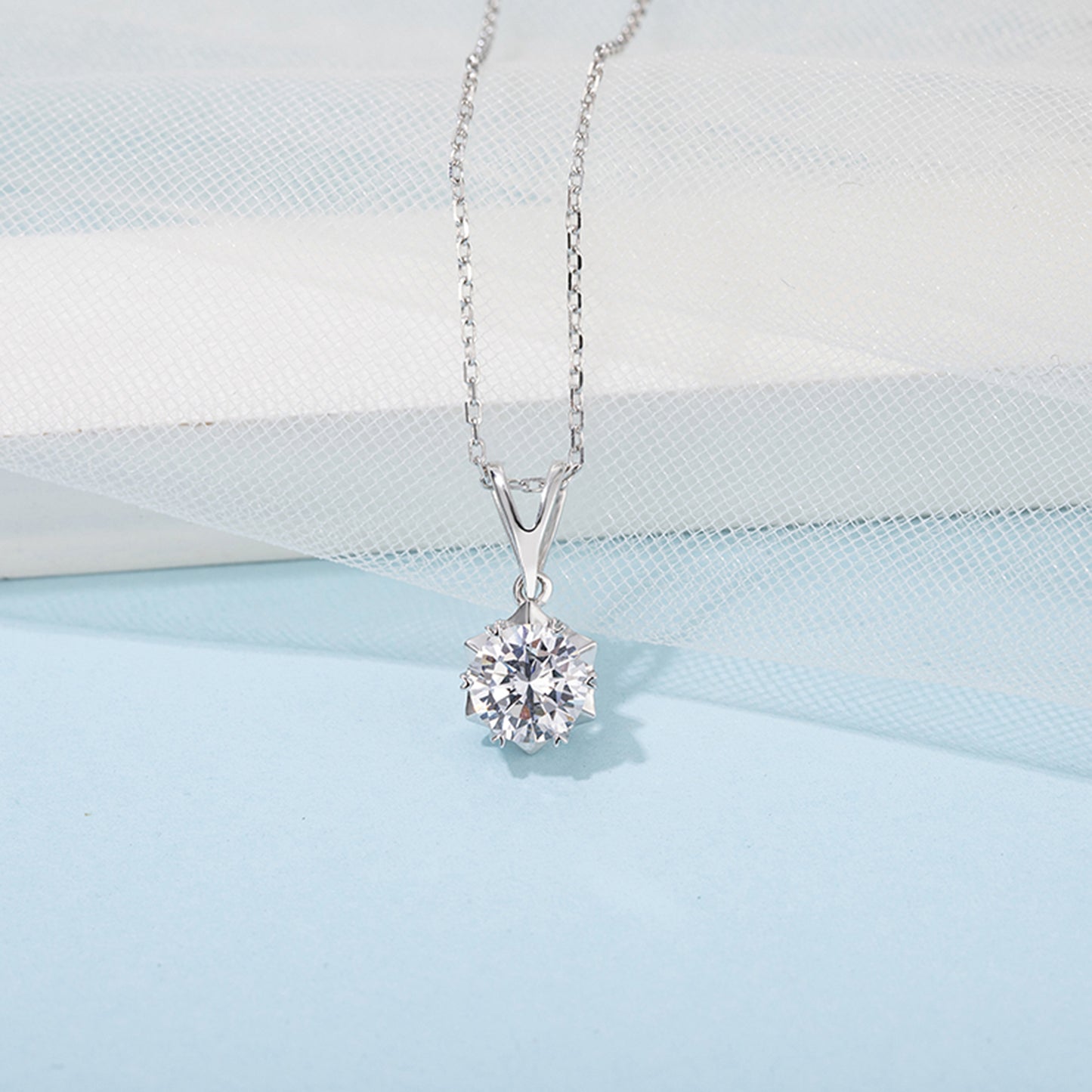 Round Cut Moissanite Necklace in S925 Silver is a stylish sparkler (GZMSYP-O01A)