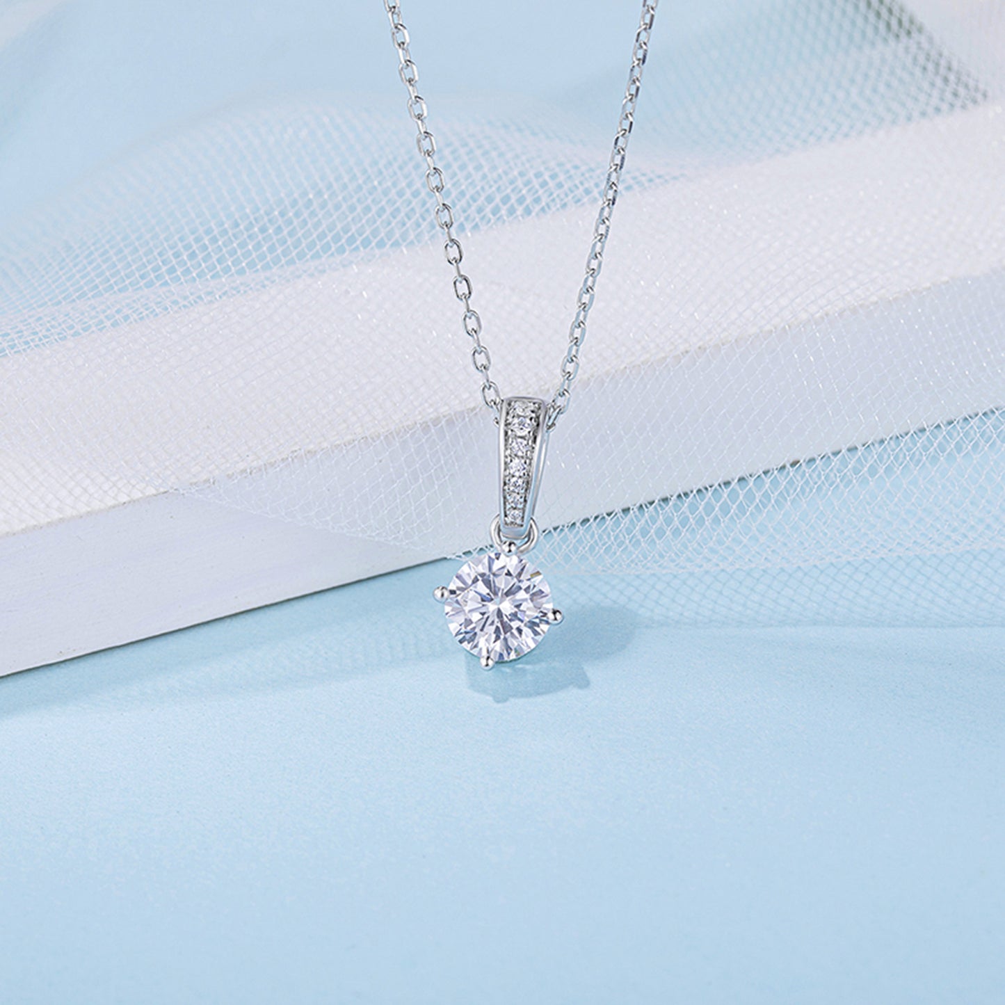 1ct/2ct Moissanite Pendant on Silver Chain: Stunning Simplicity(GZMSYP-O02A)