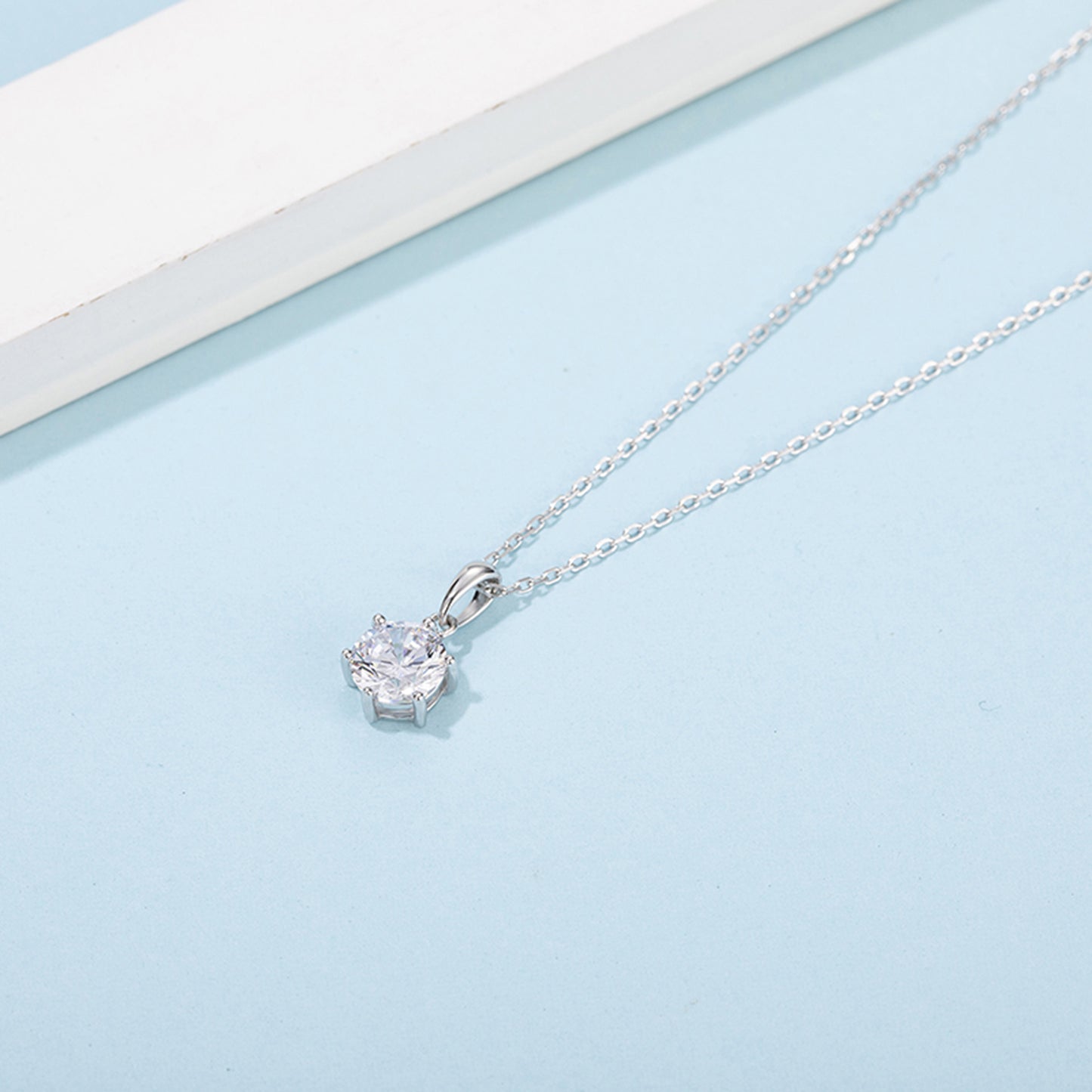 Necklace with 6.5mm Moissanite Solitaire in S925 Sterling Silver Delight(GZMSYP-O03A)