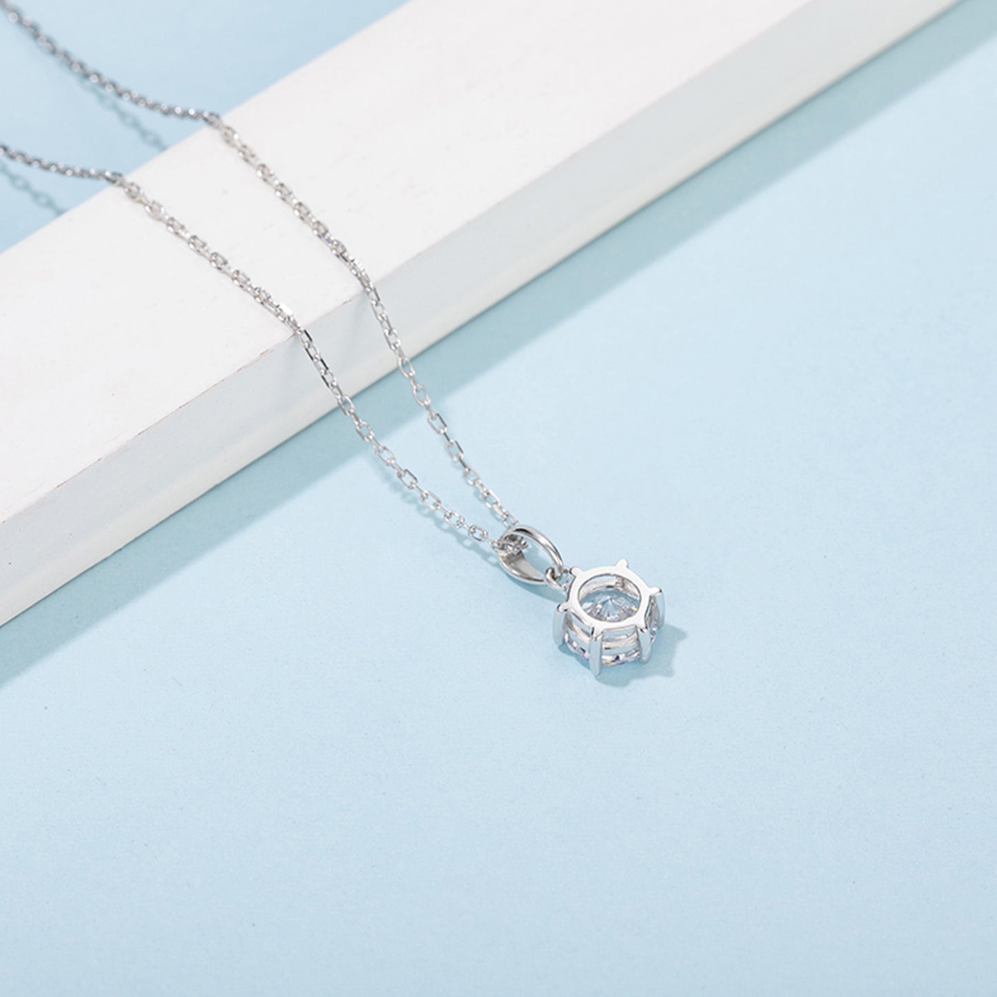 Necklace with 6.5mm Moissanite Solitaire in S925 Sterling Silver Delight(GZMSYP-O03A)