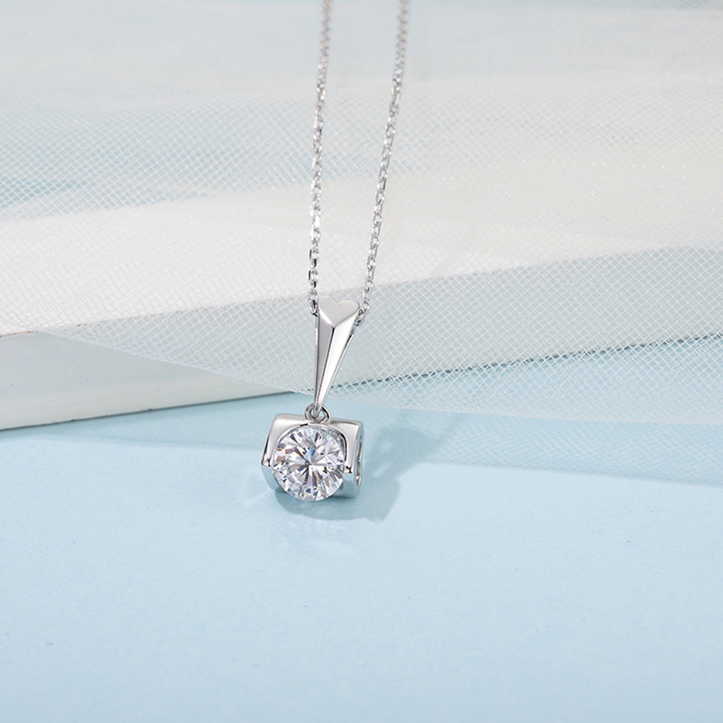 6.5mm Moissanite Pendant on Sterling Silver Cuban Chain: Pure Brilliance(GZMSYP-O05A)