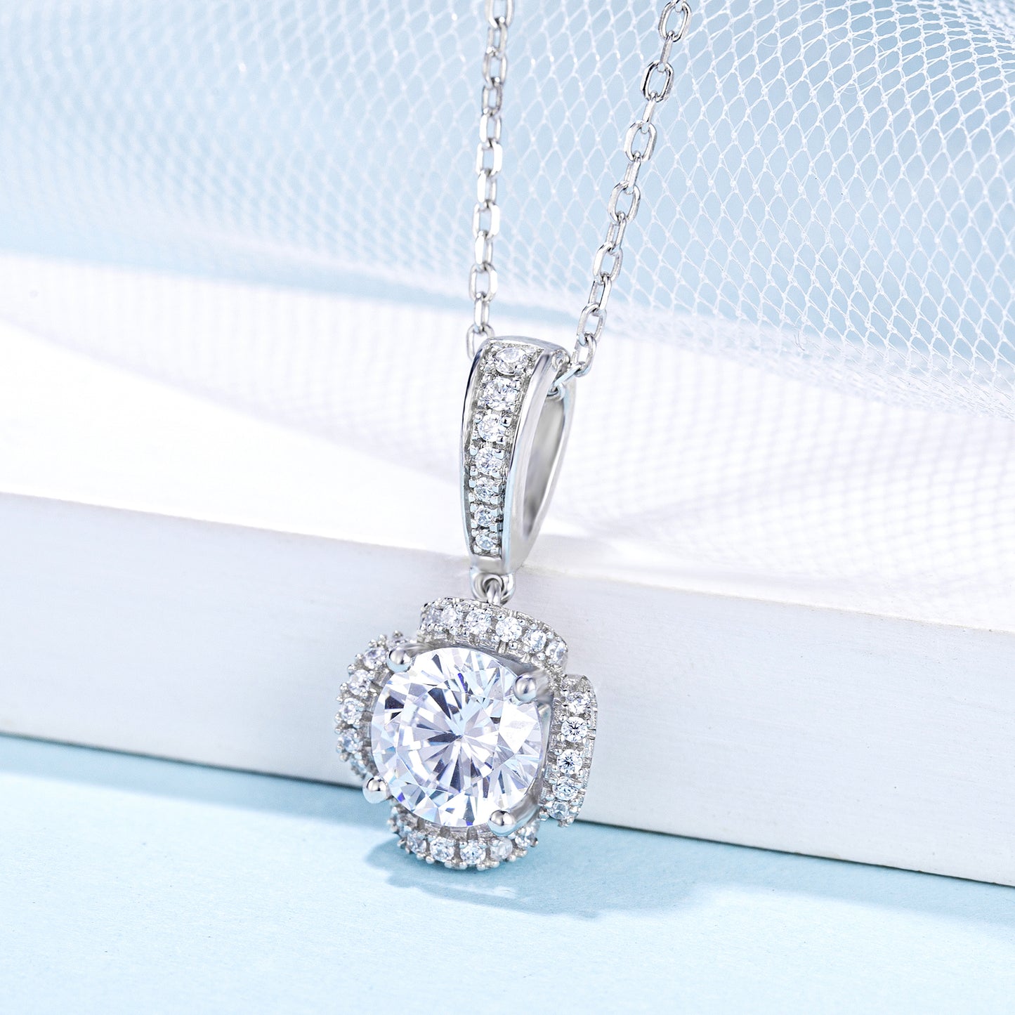 S925 Sterling Silver 1ct/2ct Moissanite Necklace with Radiant Sparkle(GZMSYP-O35A)