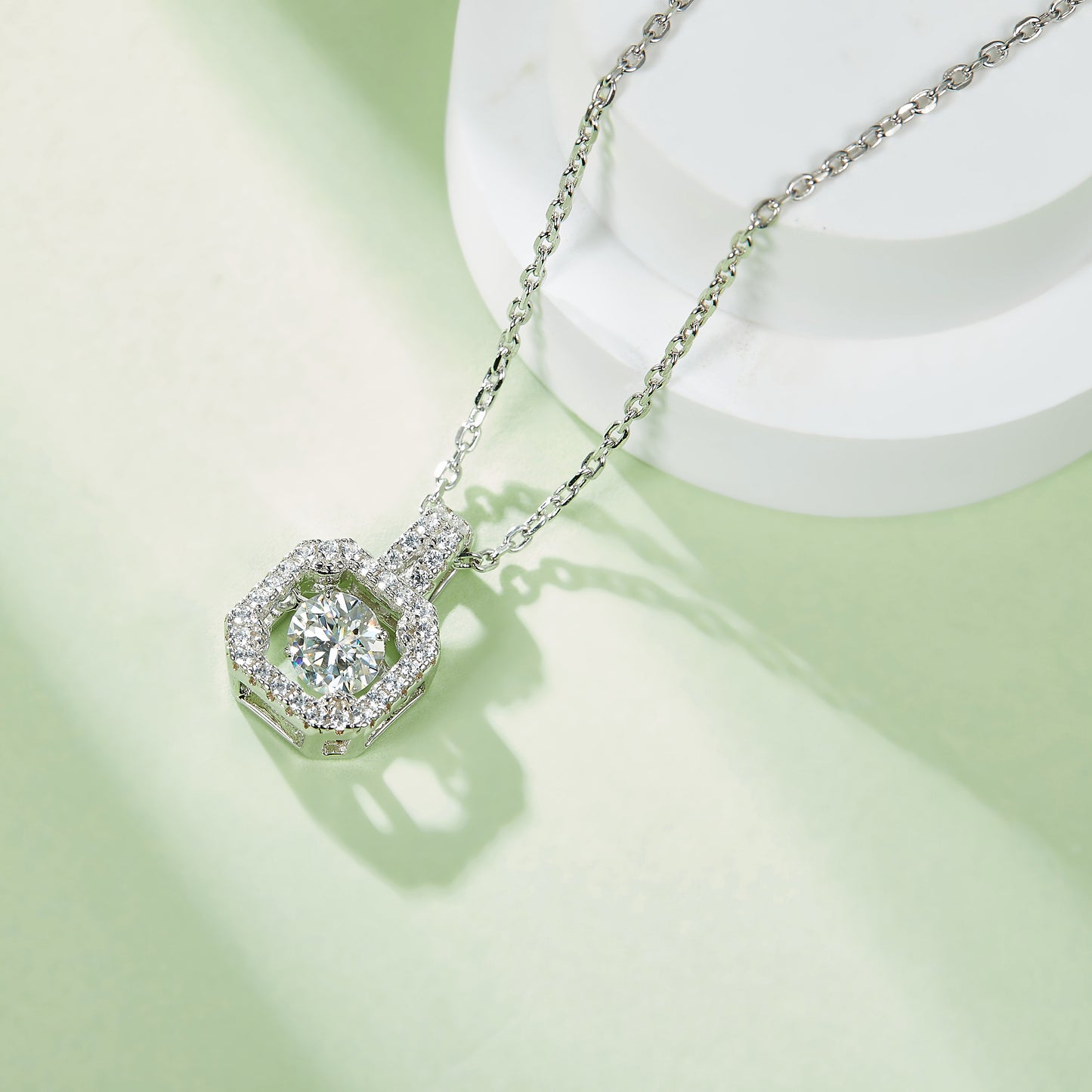 Spin Moissanite Necklace in Sterling Silver by Dizzying Diamonds(GZMSYP-OLDA)