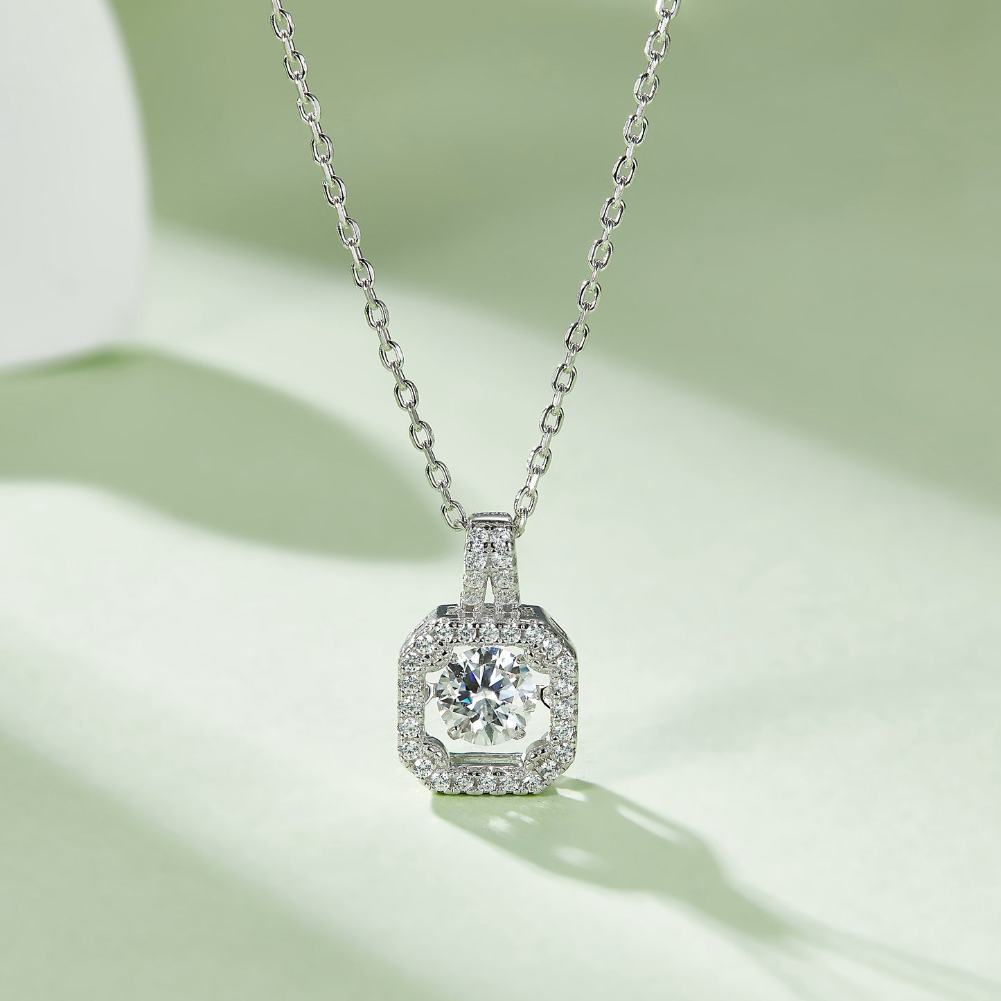 Spin Moissanite Necklace in Sterling Silver by Dizzying Diamonds(GZMSYP-OLDA)