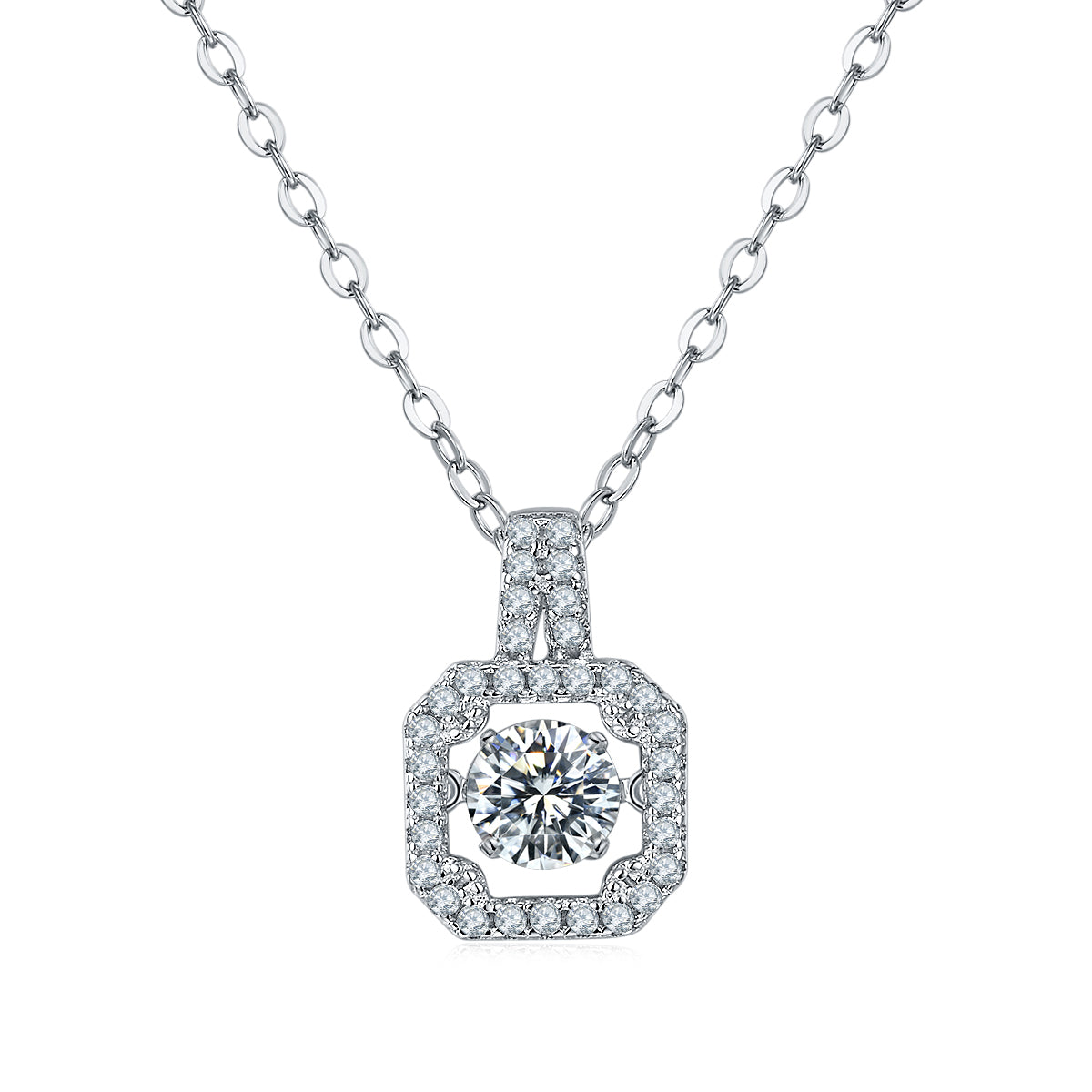 Spin Moissanite Necklace in Sterling Silver by Dizzying Diamonds(GZMSYP-OLDA)