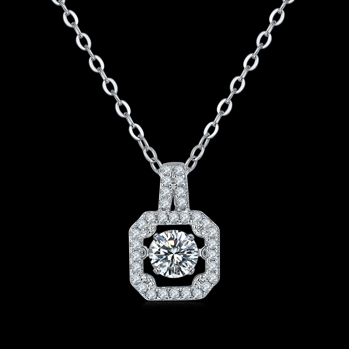 Spin Moissanite Necklace in Sterling Silver by Dizzying Diamonds(GZMSYP-OLDA)