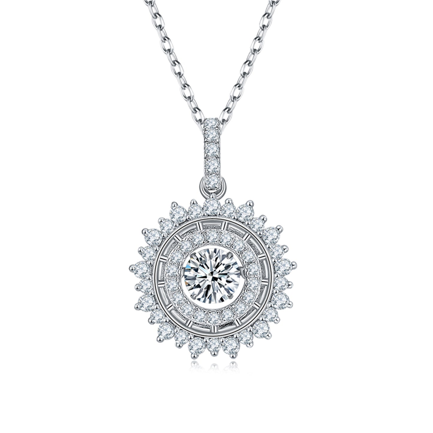 Spin Moissanite Pendant on Silver Chain: 360° Elegance（GZMSYP-OLDU)