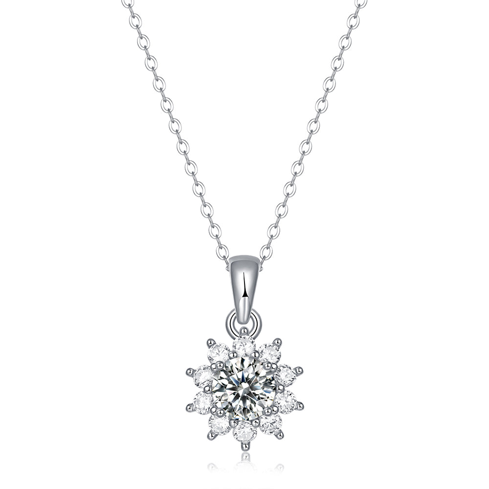 Gorgeous Silver Chain Moissanite Necklace with a Round Cut Moissanite(GZJZ-P10771-6.5)