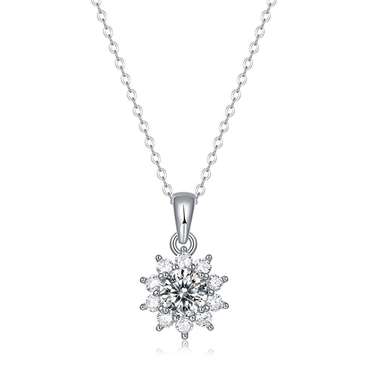 Gorgeous Silver Chain Moissanite Necklace with a Round Cut Moissanite(GZJZ-P10771-6.5)