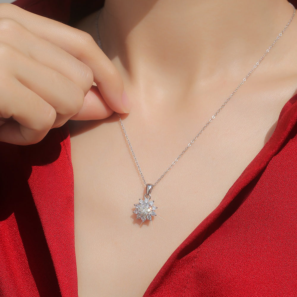 Gorgeous Silver Chain Moissanite Necklace with a Round Cut Moissanite(GZJZ-P10771-6.5)