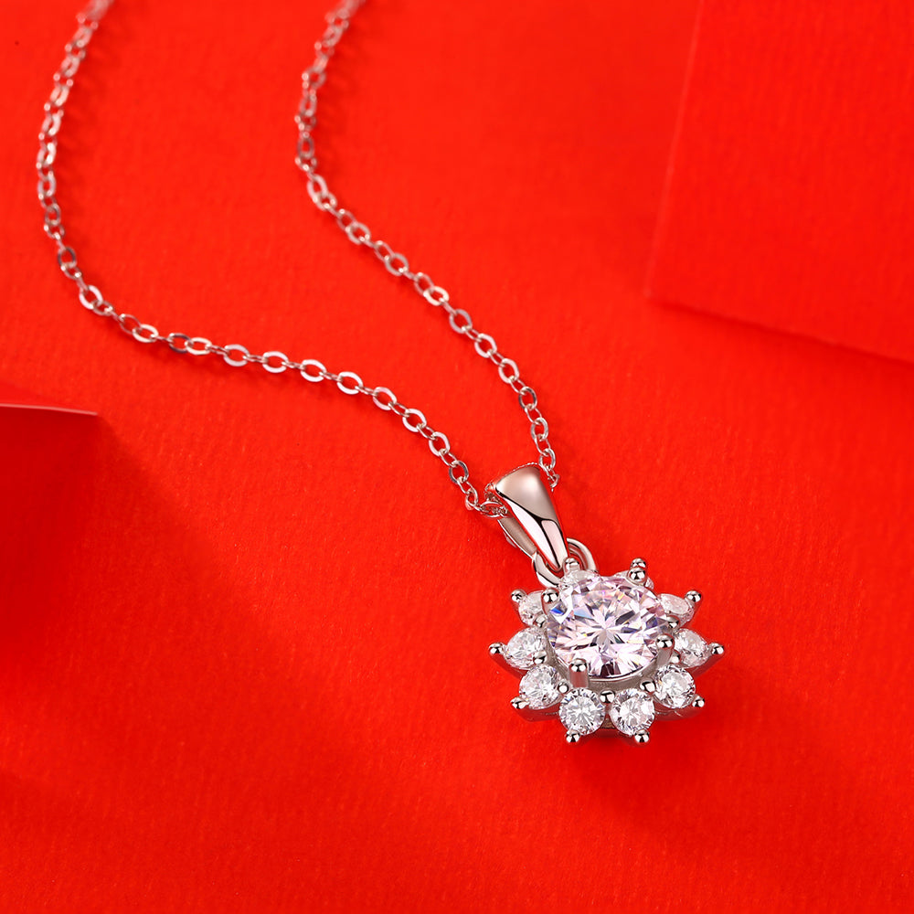 Gorgeous Silver Chain Moissanite Necklace with a Round Cut Moissanite(GZJZ-P10771-6.5)