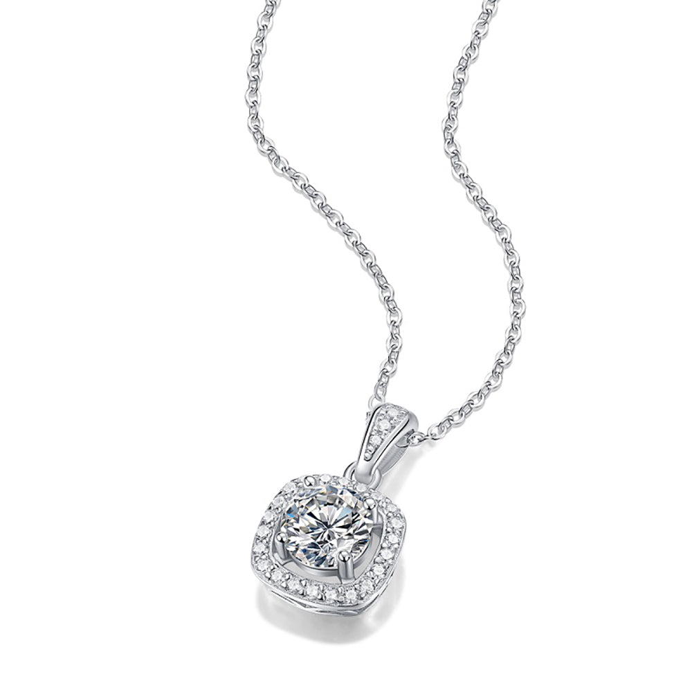 1 Carat Moissanite Solitaire Necklace in Sterling Silver with Radiant Brilliance(GZJZ-P10875-6.5)