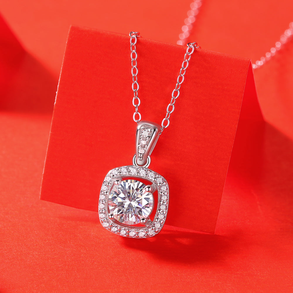 1 Carat Moissanite Solitaire Necklace in Sterling Silver with Radiant Brilliance(GZJZ-P10875-6.5)