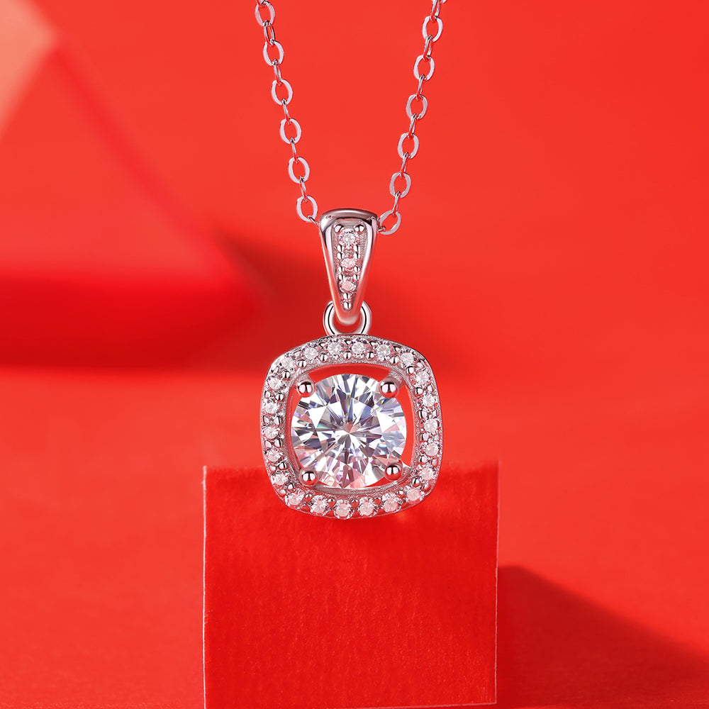 1 Carat Moissanite Solitaire Necklace in Sterling Silver with Radiant Brilliance(GZJZ-P10875-6.5)