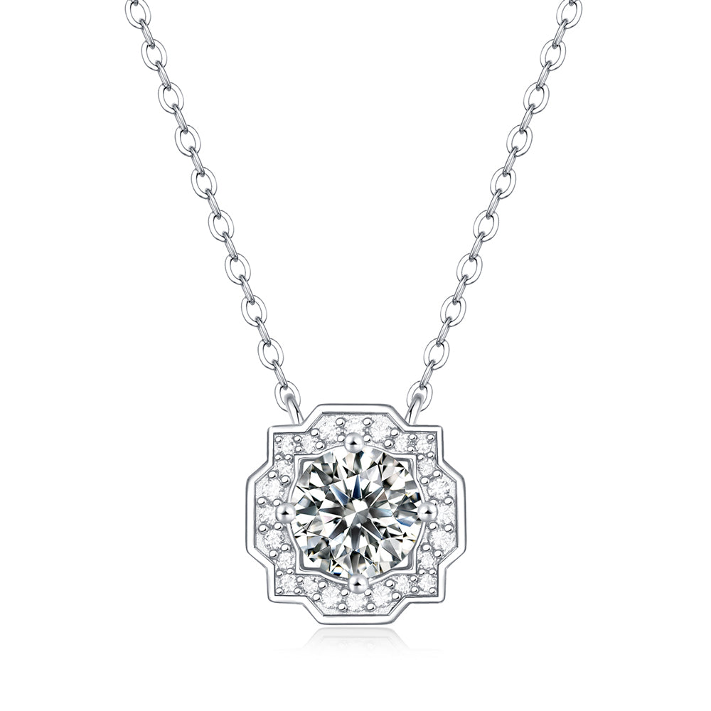 Necklace with 6.5mm Moissanite Solitaire in S925 Sterling Silver Delight(GZJZ-P11355-6.5MM)