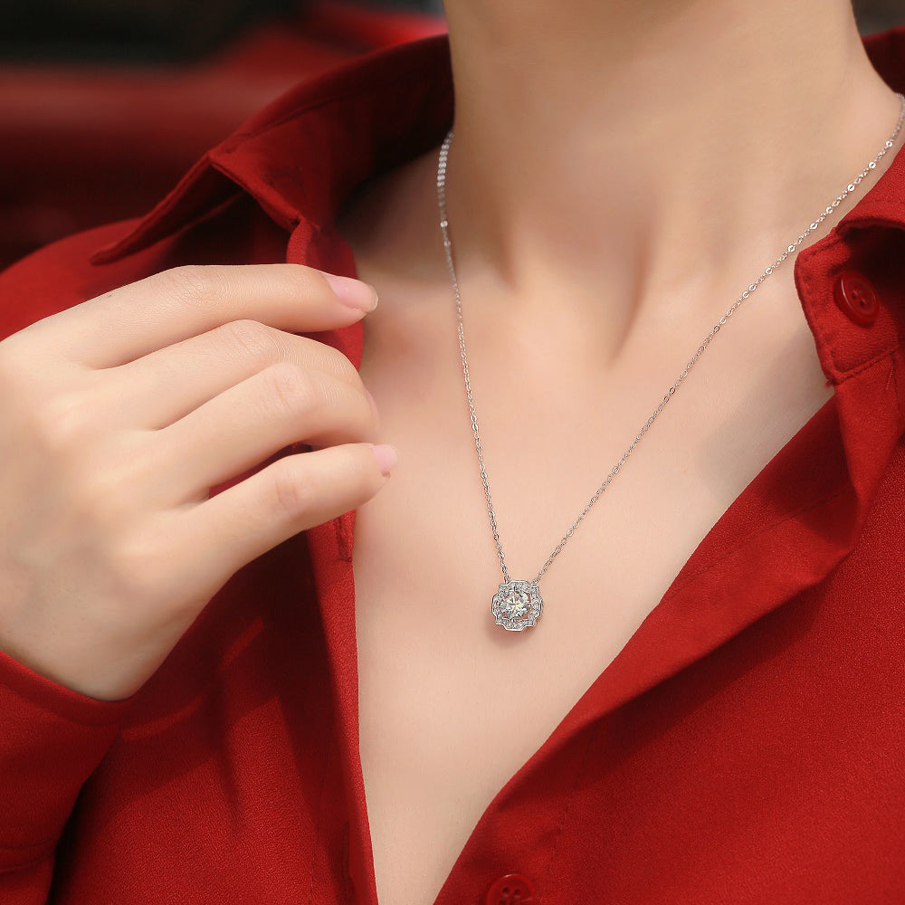 Necklace with 6.5mm Moissanite Solitaire in S925 Sterling Silver Delight(GZJZ-P11355-6.5MM)