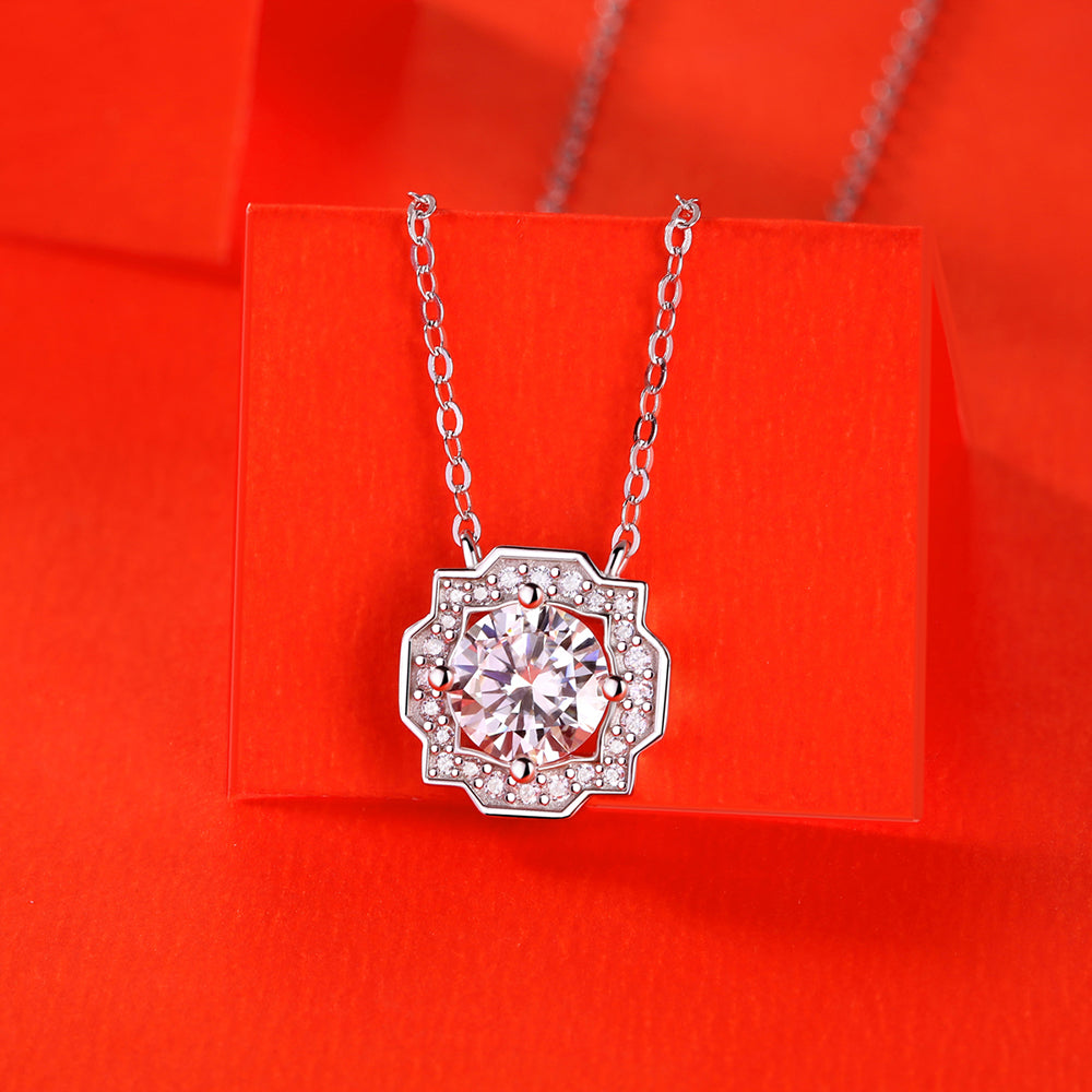 Necklace with 6.5mm Moissanite Solitaire in S925 Sterling Silver Delight(GZJZ-P11355-6.5MM)