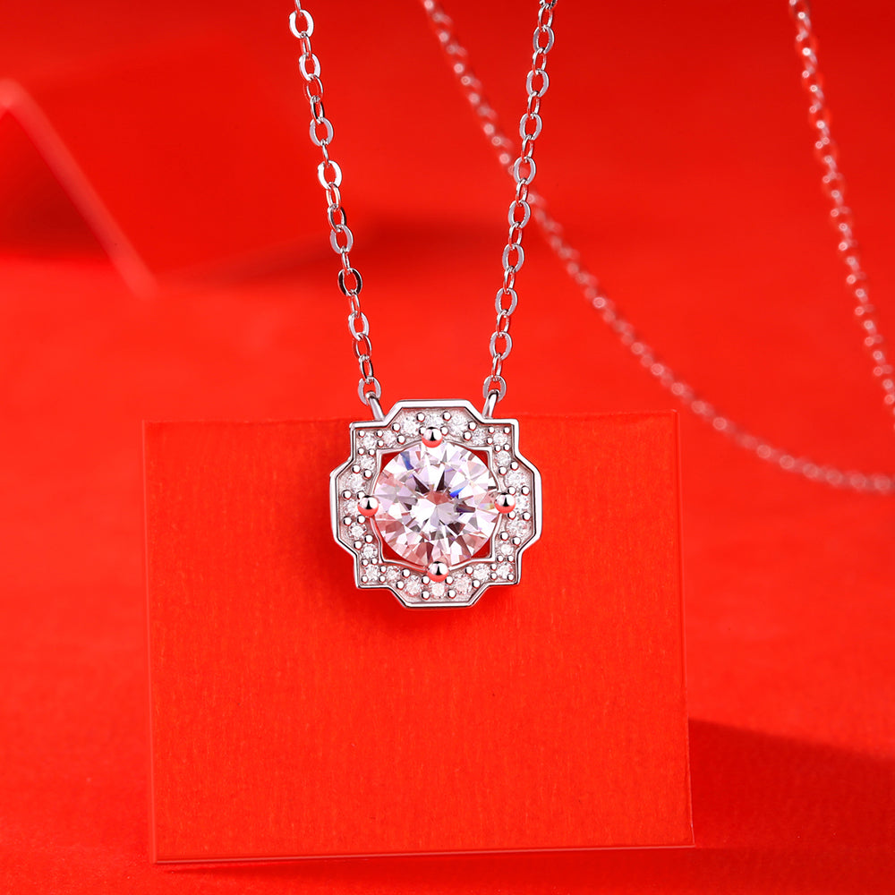 Necklace with 6.5mm Moissanite Solitaire in S925 Sterling Silver Delight(GZJZ-P11355-6.5MM)