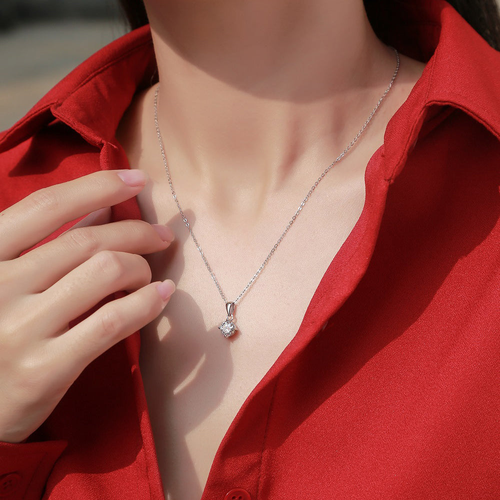 t Moissanite Pendant on Silver Chain: Stunning Simplicity(GZJZ-P11446-6.5MM)