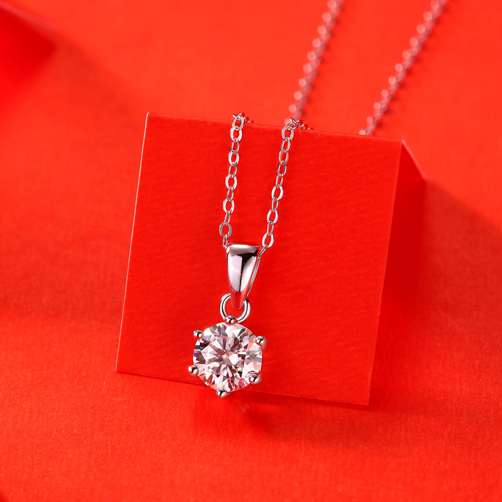 Round Cut Moissanite Necklace in S925 Silver is a stylish sparkler.(GZJZ-P11448-6.5MM)