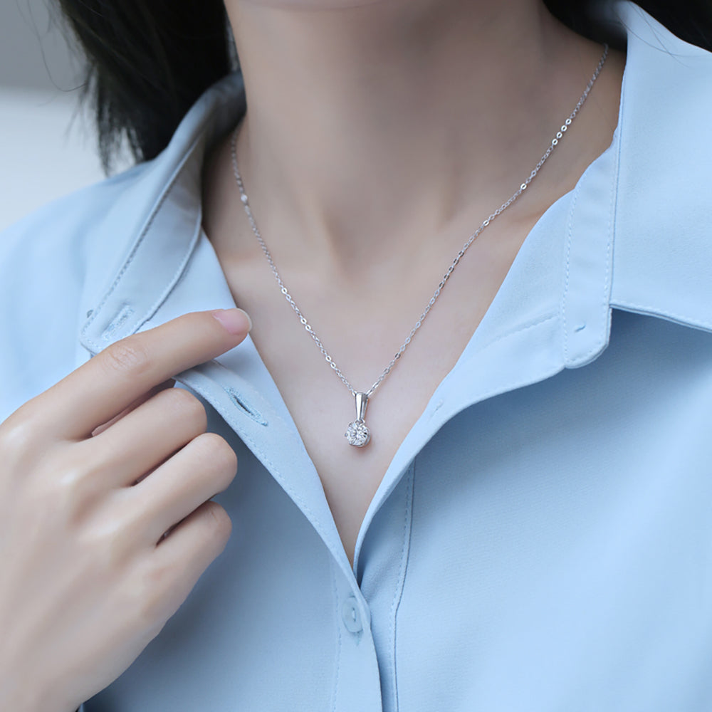 Moissanite Pendant on Sterling Silver Necklace Has Mesmerizing Radiance(GZJZ-P9532-6.5MM)