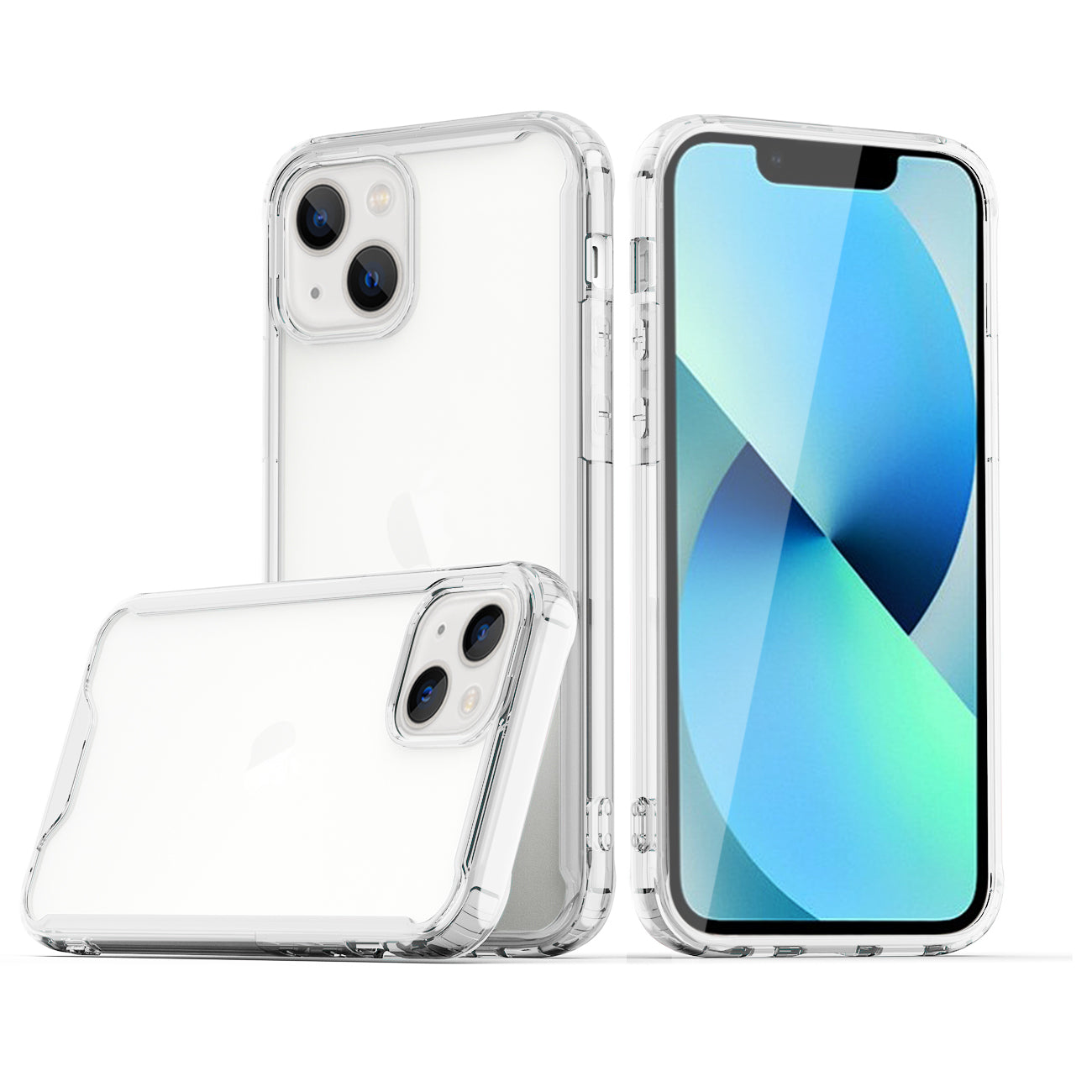 1 Set ( Case+Screen Protect) High Quality 2X Clean PC and TPU Bumper Case In Clear For Apple iPhone 13+APPLE IPHONE 13/13 PRO 6.1 INCH 2.5D Super Durable Glass