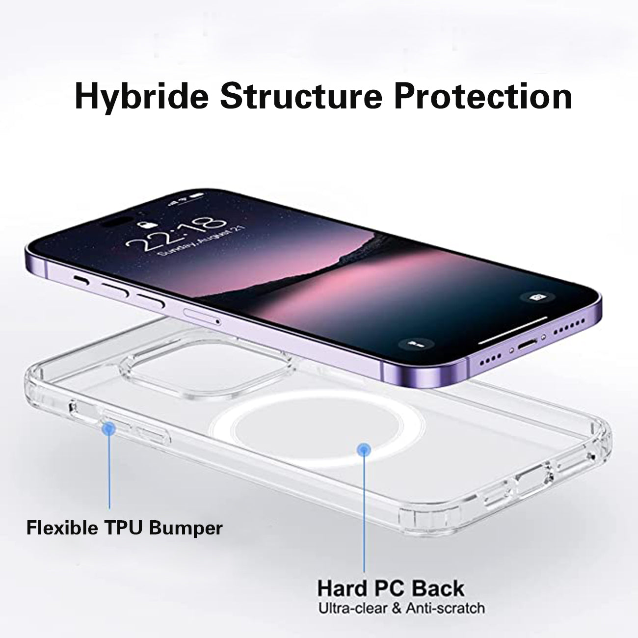 1 Set( Case+Screen Glass)Magnetic Wireless Charging TPU Bumper Case For iPhone 14 Pro In Clear+APPLE IPHONE 14 PRO 2.5D Super Durable Glass