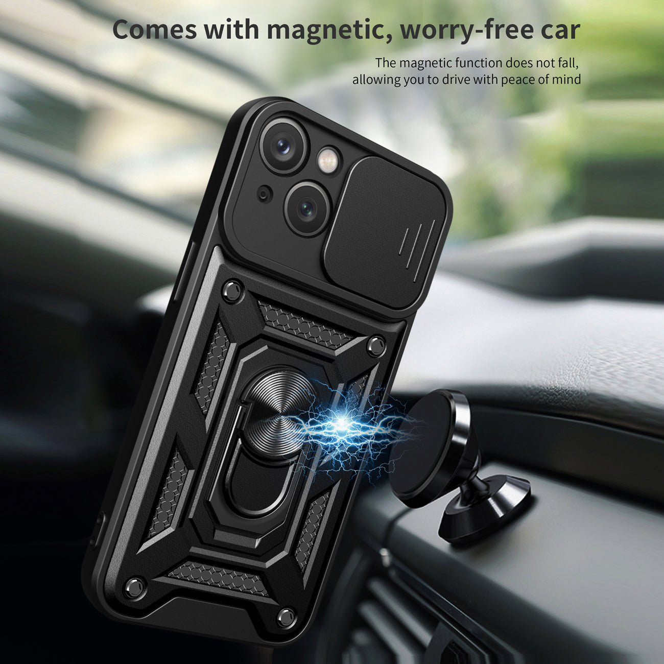 Kickstand Ring Holder with Slide Camera Cover TPU Magnetic Car Mount for APPLE IPHONE 14