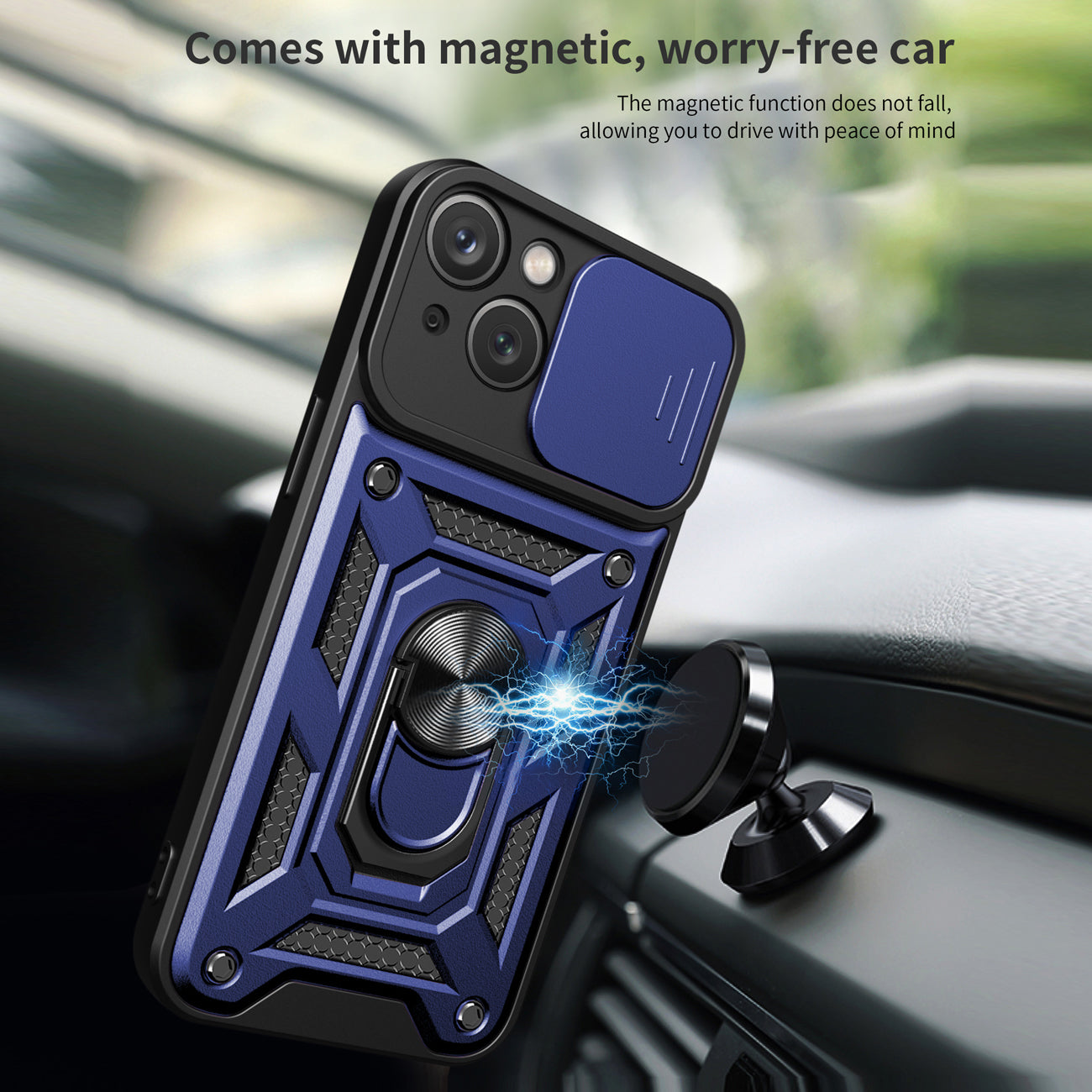 Kickstand Ring Holder with Slide Camera Cover TPU Magnetic Car Mount for APPLE IPHONE 14