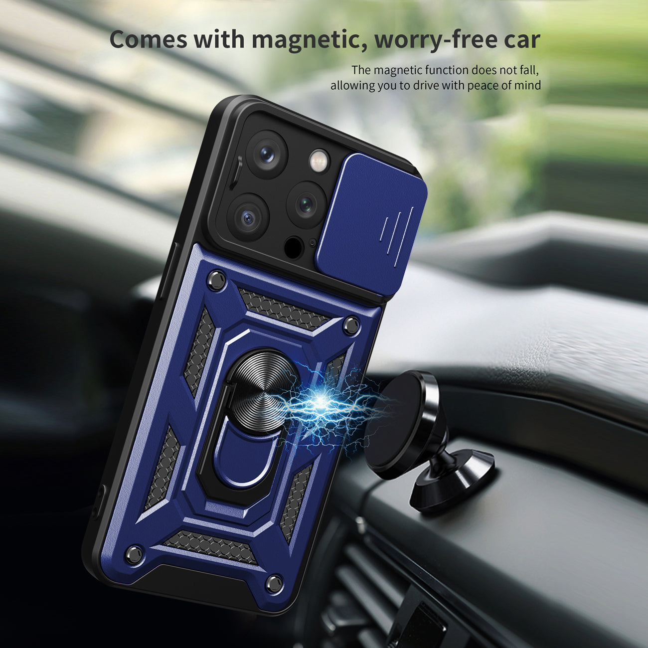 Kickstand Ring Holder with Slide Camera Cover TPU Magnetic Car Mount for APPLE IPHONE 14 PRO