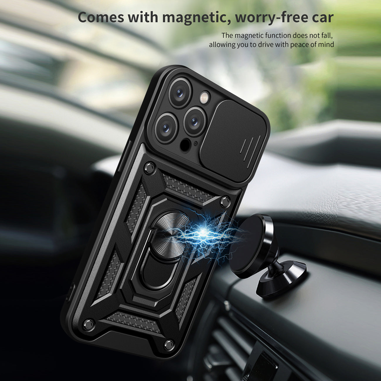 Kickstand Ring Holder with Slide Camera Cover TPU Magnetic Car Mount for APPLE IPHONE 14 PRO MAX