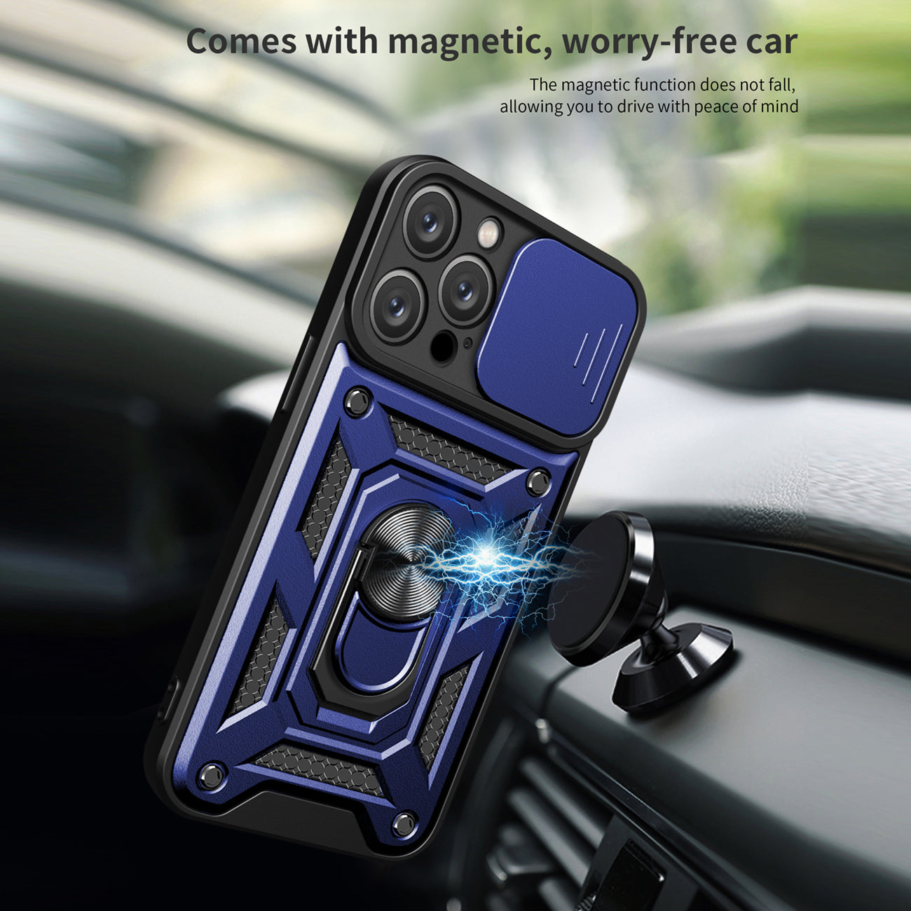 Kickstand Ring Holder with Slide Camera Cover TPU Magnetic Car Mount for APPLE IPHONE 14 PRO MAX