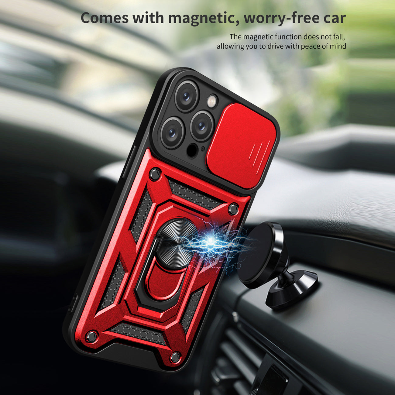 Kickstand Ring Holder with Slide Camera Cover TPU Magnetic Car Mount for APPLE IPHONE 14 PRO MAX