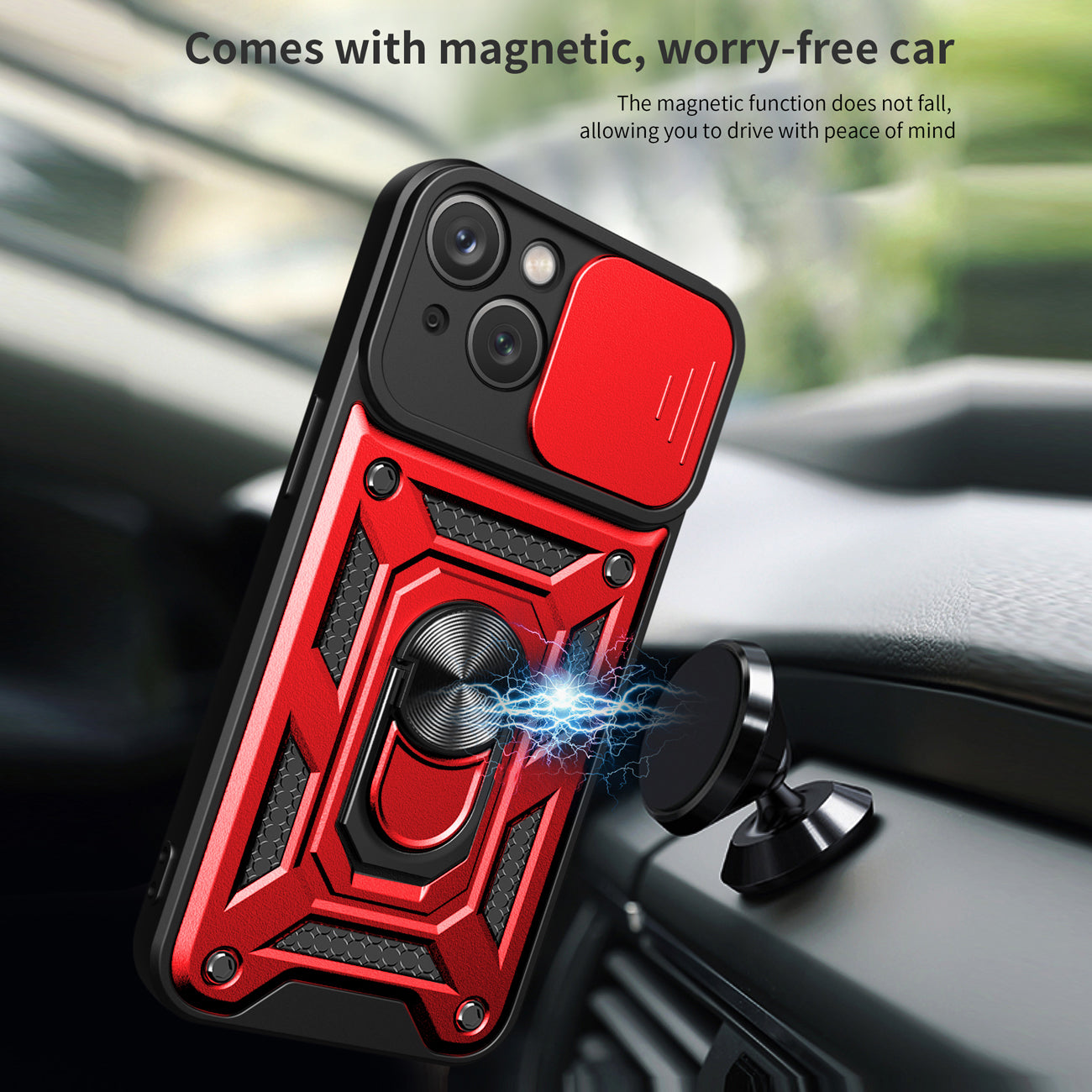 Kickstand Ring Holder with Slide Camera Cover TPU Magnetic Car Mount for APPLE IPHONE 14