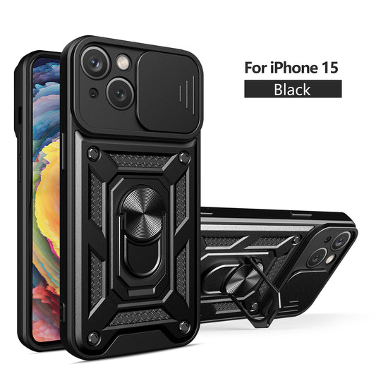 Kickstand Ring Holder with Slide Camera Cover TPU Magnetic Car Mount for APPLE IPHONE 15