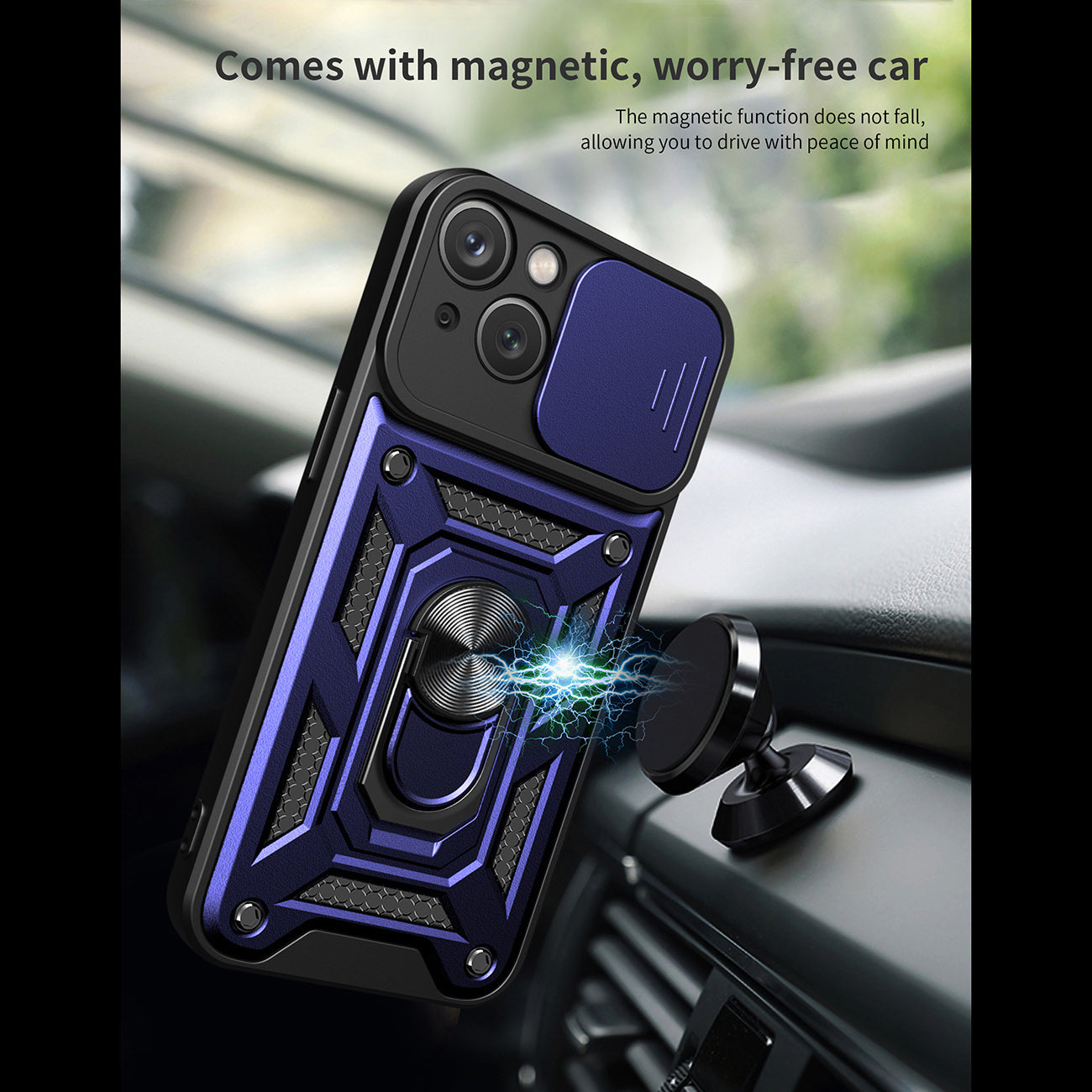 Kickstand Ring Holder with Camera Cover TPU Magnetic Car Mount for IPHONE 15 PLUS