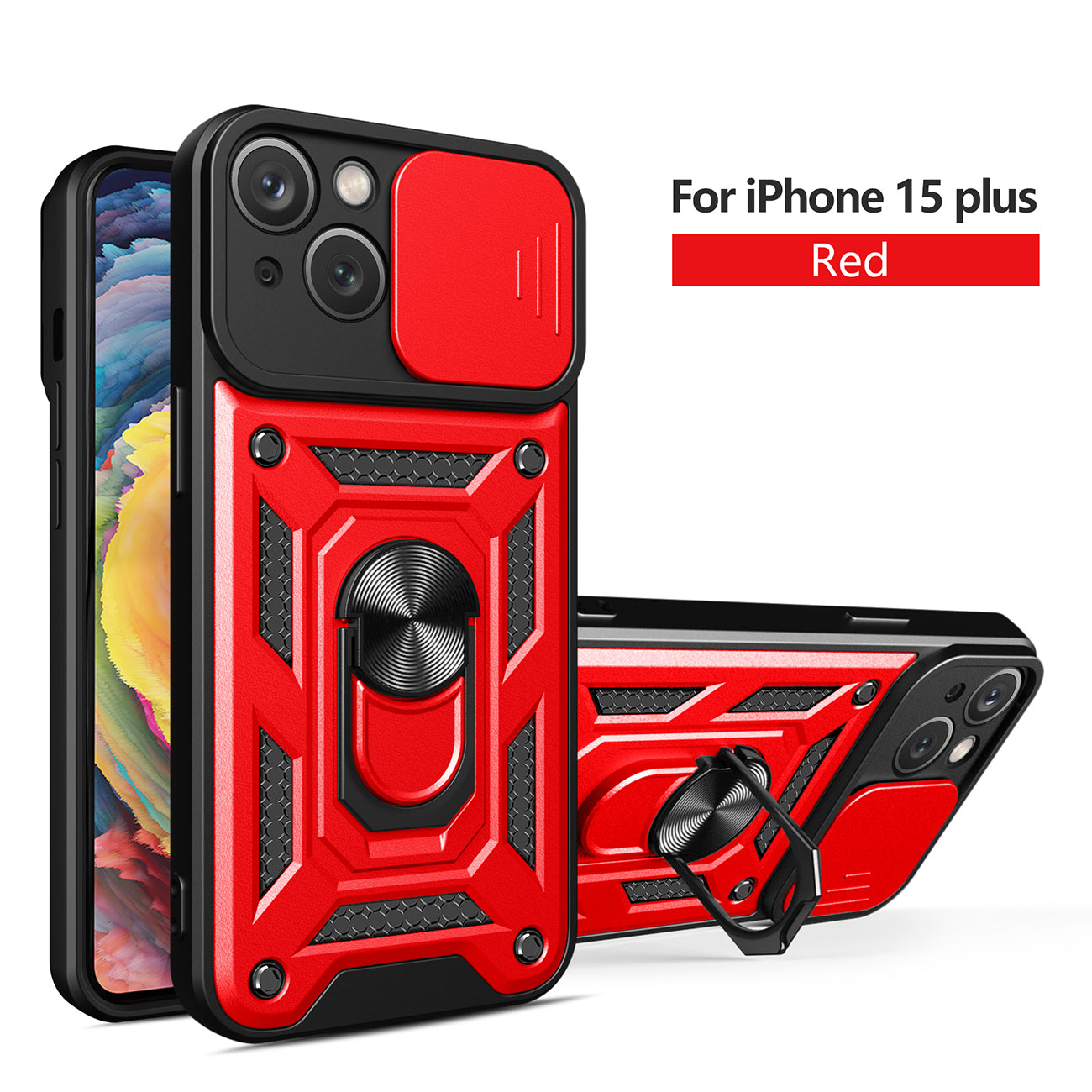 Kickstand Ring Holder with Camera Cover TPU Magnetic Car Mount for IPHONE 15 PLUS